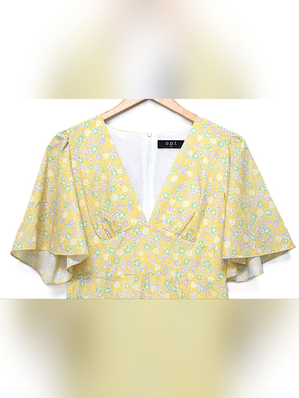 Anthropologie OPT enata Yellow Floral Flutter Sleeve High Slit Midi Dress Sz S - Picture 5 of 12